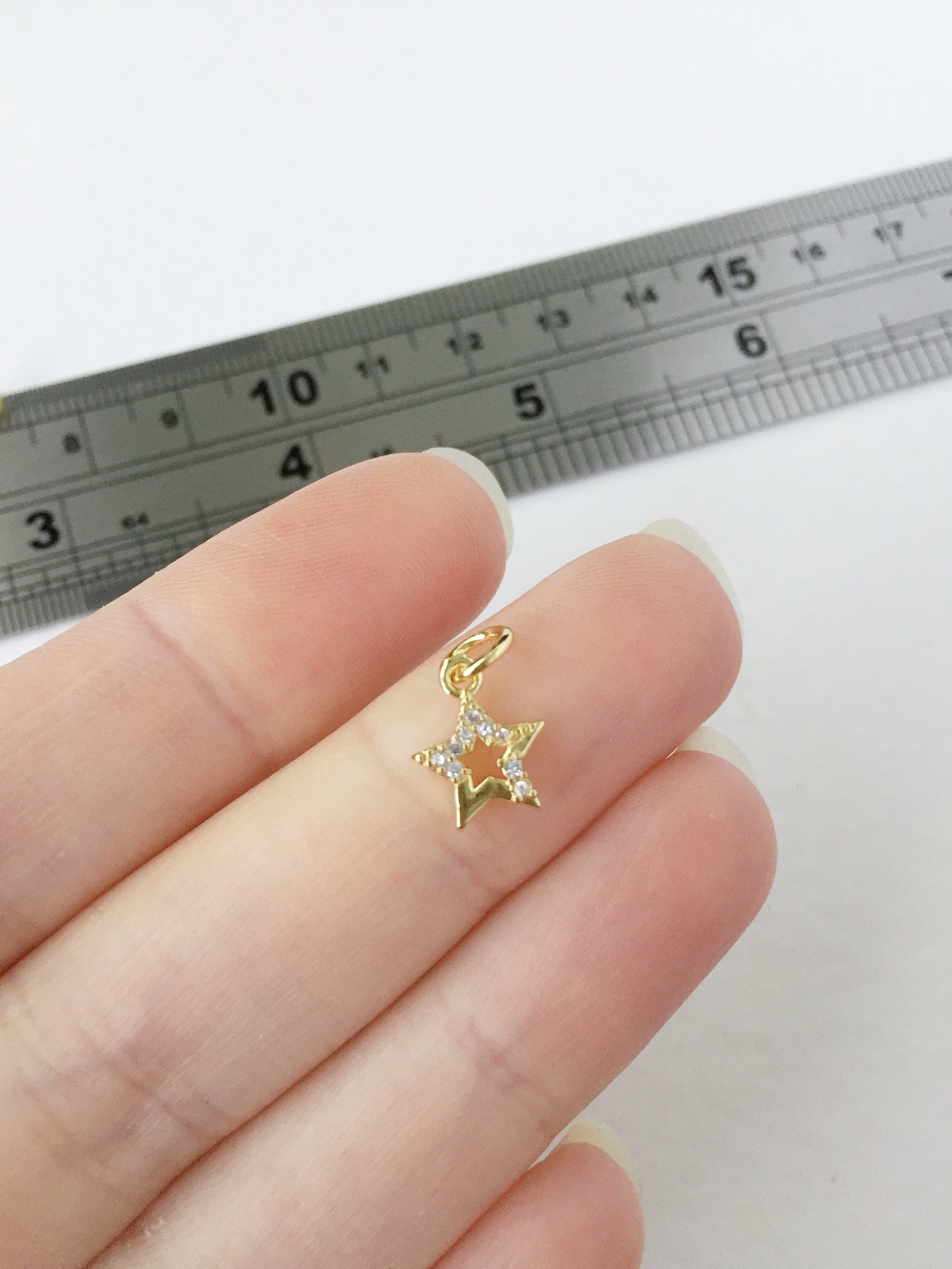 1 x 18K Gold Plated Tiny CZ Star Charm, 11x8.5mm (0087)