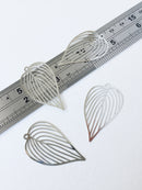 2 x Platinum Plated Leaf Pendants, 43x25mm Detailed Silver Tone Brass Leaf Charms (0350)