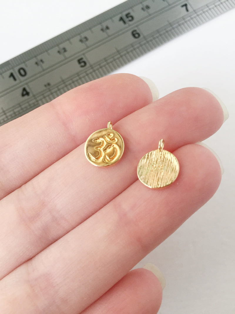 1 x 18K Gold Plated Brass Om Charms, 12x9.5mm (0109)