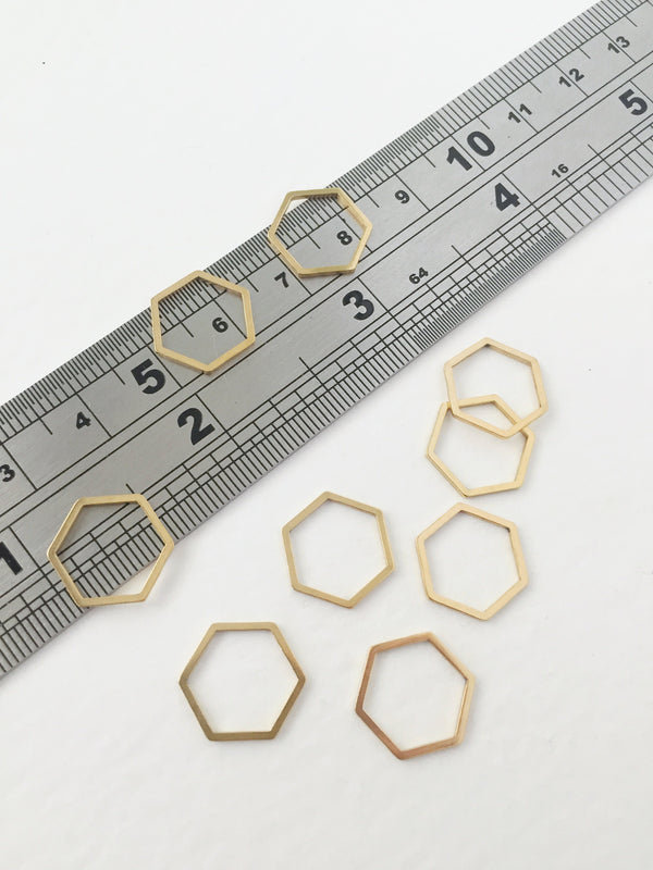 8 x Stainless Steel Hexagon Connectors, Gold Plated Hexagon Linking Rings, 12x14mm (0047)