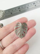 2 x Platinum Plated Large Monstera Leaf Pendants, 30x25mm (0158)