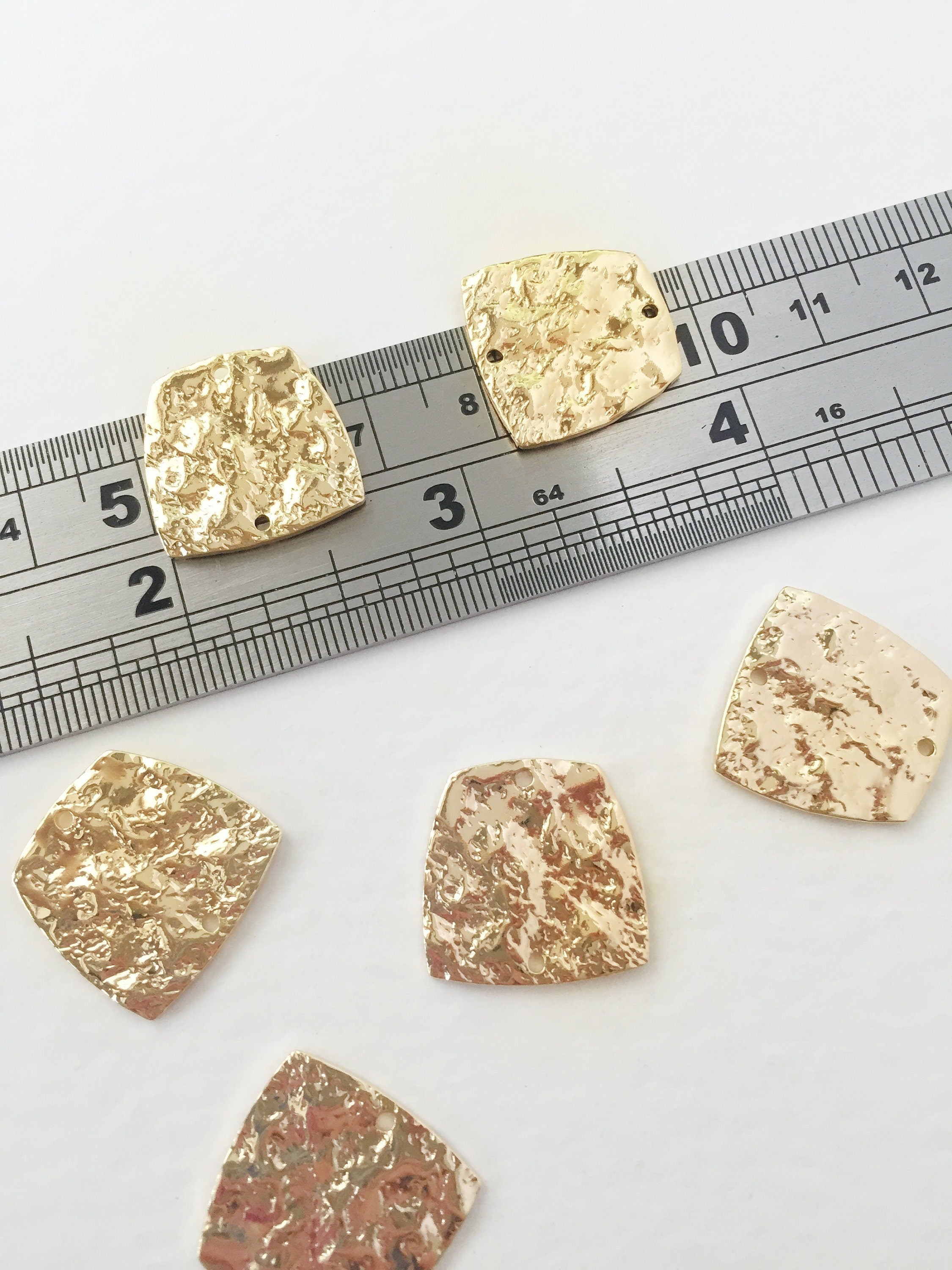 2 x 18K Gold Plated Hammered Trapezoid Connectors, 18x18mm