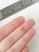 2 x Tiny 18K Gold Plated Star Charms With Cubic Zirconia, 7.5x6mm (0152)