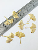 6 x Gold Stainless Steel Ginkgo Leaf Pendants, 30x26mm (0799)