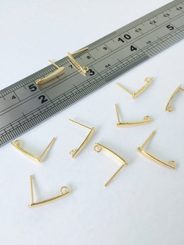 1 pair x Gold Plated Stainless Steel Bar Earring Studs with Loop (0444)