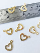 8 x Gold Plated Stainless Steel Open Heart Charms, 15x13mm