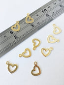 8 x Gold Plated Stainless Steel Open Heart Charms, 15x13mm