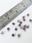 10 x Stainless Steel Pink Crystal Charms, 8x6mm (0362)
