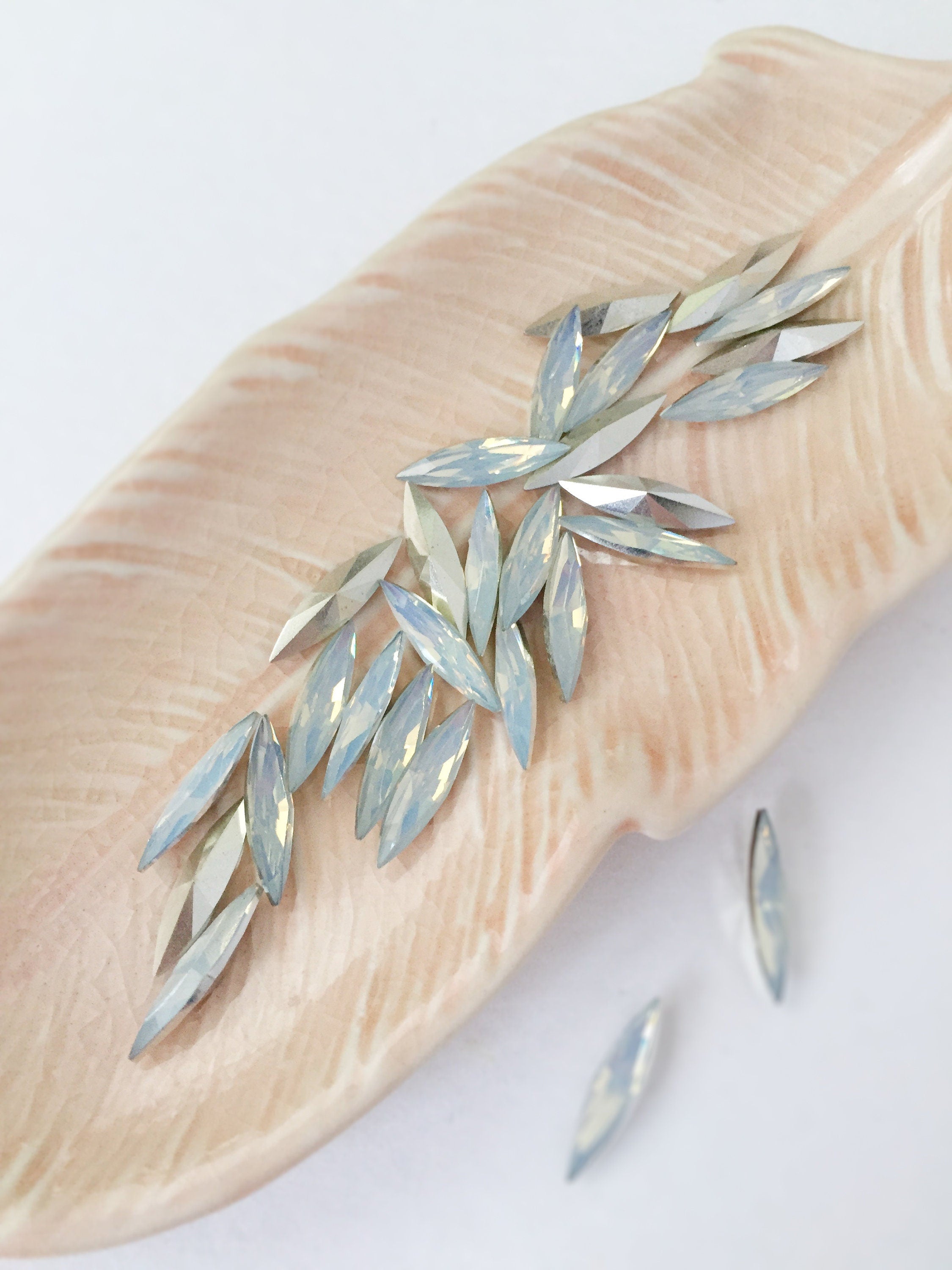 36 x 4x15mm White Opal Navette Rhinestones, Foiled Back (0888)