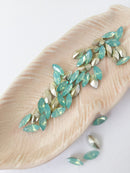 36 x 5x10mm Green Opal Navette Rhinestones, Foiled Back (0883)