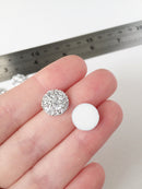 20 x Round Silver Resin Druzy Cabochon, 12mm Glittery Flatback Embellishment (0905)