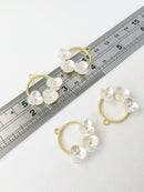 2 x Gold Plated Pearl and Flower Wreath Pendants, 27x26mm (0952)