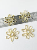 2 x Large Gold Flower Textured Connectors, 33x32mm (0870)
