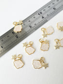 1 x 18K Gold Mother of Pearl Scallop Shell Pendant with CZ, 20x15mm (0540)