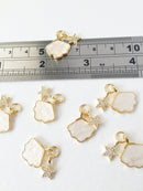 1 x 18K Gold Mother of Pearl Scallop Shell Pendant with CZ, 20x15mm (0540)