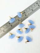 1 x Faceted Blue Jade Fan Pendant, 19x20mm Gemstone Charm (0584)