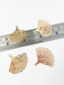 2 x Gold Plated Ginkgo Leaf Pendants, 30x33mm (0576)