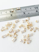 2 x Tiny Crystal Clear Baguette Cut Glass Pendants in Gold, 4x8mm (1007)