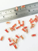 2 x Tiny Blood Orange Baguette Cut Crystal Charms, 4x8mm (1006)