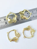 2 x Gold Plated Hands Pendants, 27x25mm (0878)