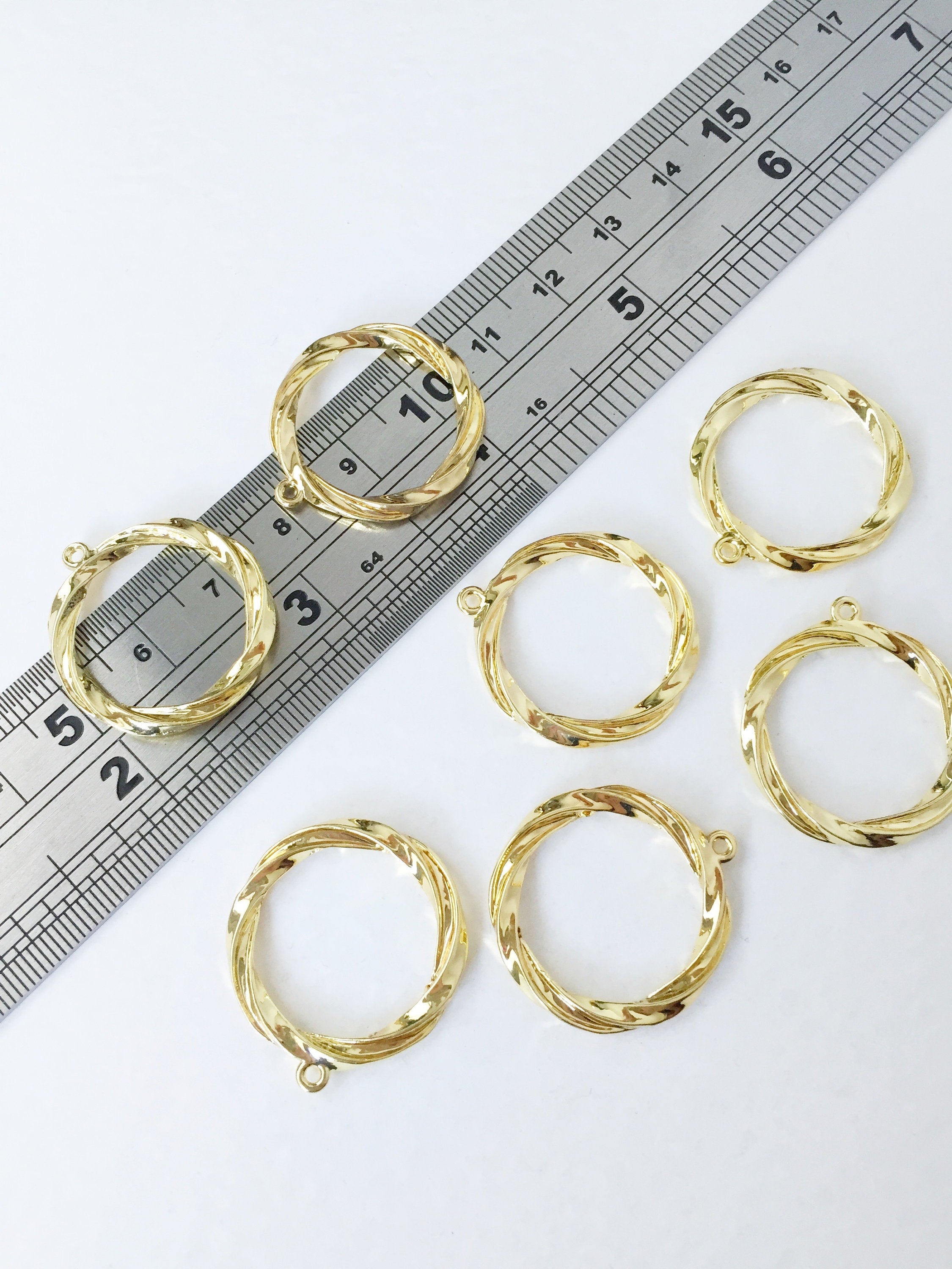 2 x Gold Plated Wavy Circle Pendants, 24x25mm (0872BIG)