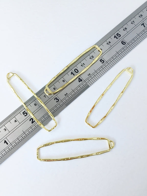 2 x Extra Large Gold Plated Textured Rectangular Pendants, 60x15mm (0871)