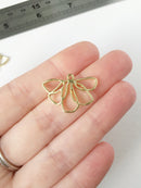 6 x Gold Plated Flower Pendants, 26x18mm Half Flower Links (0868G)