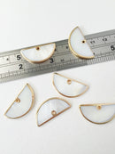 1 x Gold Plated Semicircle Mother of Pearl Shell Charm, 30x15mm (0531)