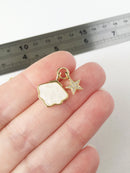1 x 18K Gold Mother of Pearl Scallop Shell Pendant with CZ, 20x15mm (0540)