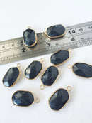 1 x Black Turquoise Pendant, 25x14mm Faceted Hexagon Gemstone Charm (0591)