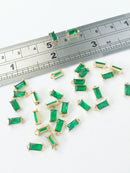 2 x Tiny Emerald Green Baguette Cut Crystal Charms, 4x8mm (1005)