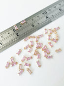 2 x Tiny Light Pink Baguette Cut Crystal Pendants, 4x8mm (1008)