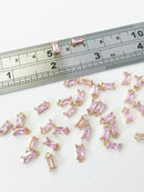 2 x Tiny Light Pink Baguette Cut Crystal Pendants, 4x8mm (1008)