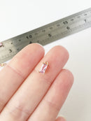 2 x Tiny Light Pink Baguette Cut Crystal Pendants, 4x8mm (1008)