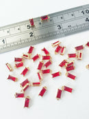 2 x Tiny Ruby Red Baguette Cut Crystal Pendants, 4x8mm (1010)