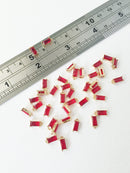 2 x Tiny Ruby Red Baguette Cut Crystal Pendants, 4x8mm (1010)
