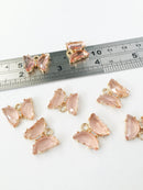 1 x Gold Plated Peach Blush Faceted Glass Butterfly Charm, 20x15mm (1016)