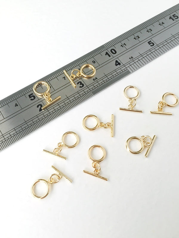 1 set x 18K Gold Plated Round Toggle Clasps, 12x9mm (1024)