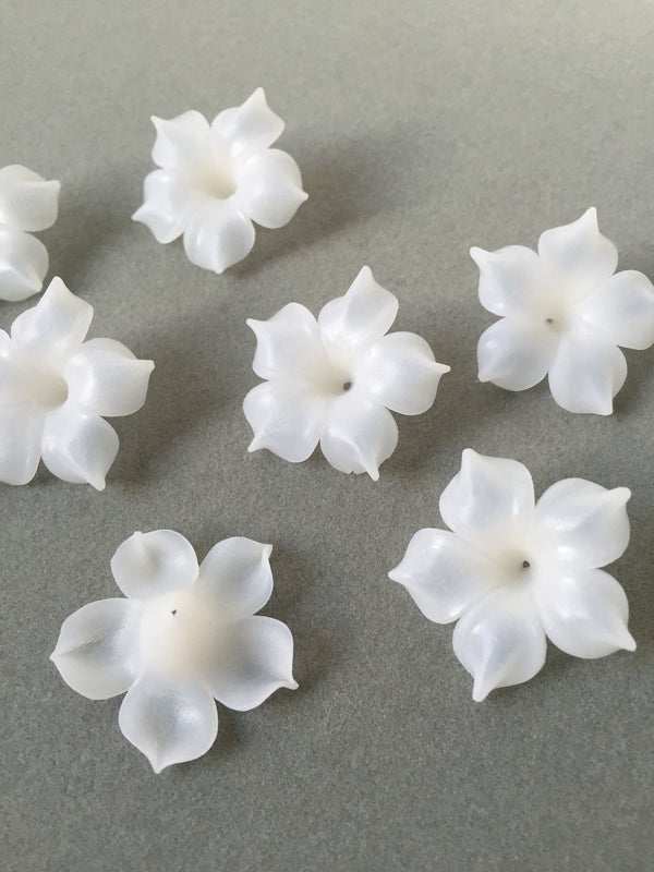 2 x Handmade Large Semi-transparent White Clay Flower Beads for Tiara Making