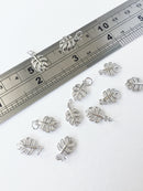 1 x Tiny Platinum Plated Cubic Zirconia Monstera Leaf Pendants, 14x9mm (0558)