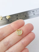 1 x 18K Gold Plated Brass Tiny Heart Charm with Cubic Zirconia, 10mm (0556G)