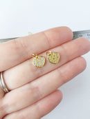1 x 18K Gold Plated Brass Tiny Heart Charm with Cubic Zirconia, 10mm (0556G)