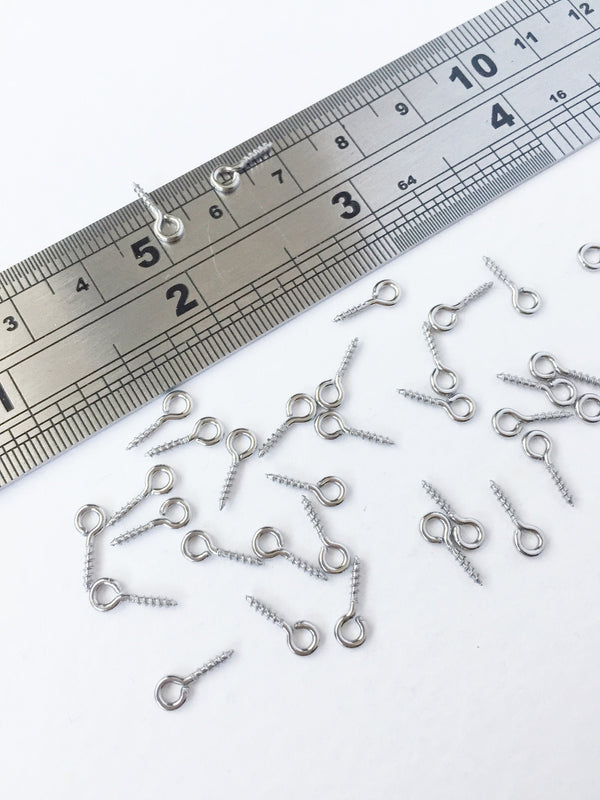 50 x Stainless Steel Screw Bails Silver Tone Eye Bails for Top Drilled Beads 10x4mm(0562)