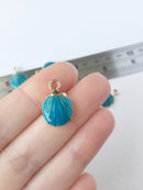 4 x Ocean Blue Enamel Gold Clam Shell Charms, 19x13mm (0550)