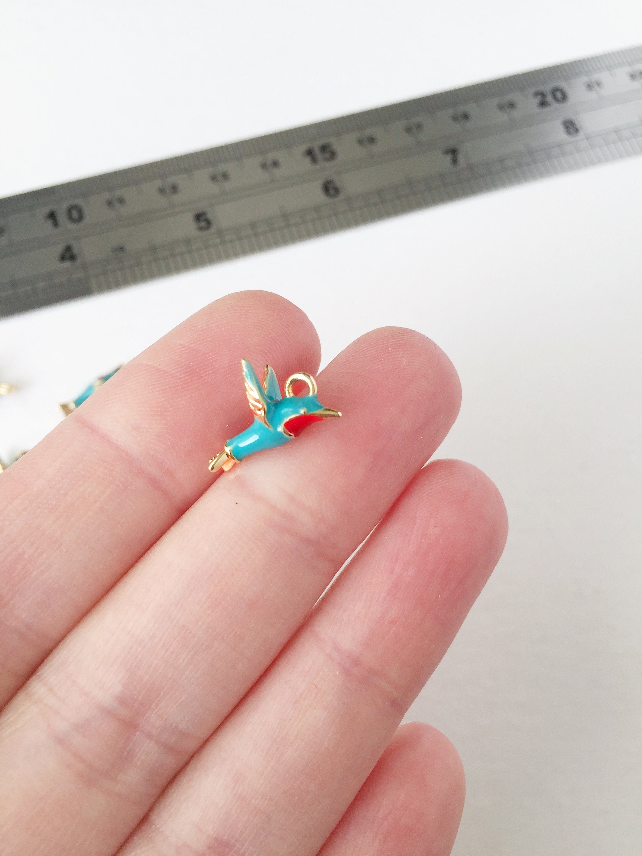 2 x 18K Gold Plated Hummingbird Charms, 14x9mm (1029)