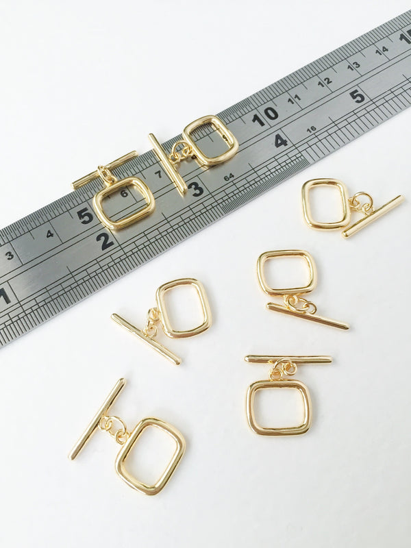 1 set x 18K Gold Plated Rectangle Toggle Clasps, 14mm (1023)