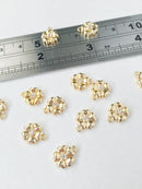 2 x 18K Gold Plated Flower Charms with Cubic Zirconia, 11x9mm (1022)