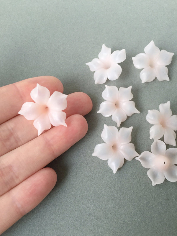 2 x Handmade Large Semi-transparent Pink Clay Flower Beads for Tiara Making