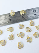 1 x 18K Gold Plated Brass Tiny Heart Charm with Cubic Zirconia, 10mm (0556G)