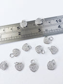 1 x Platinum Plated Tiny Heart Charms with Cubic Zirconia, 10x10mm (0556P)